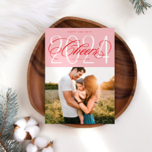 Pink Cheers to 2024 Christmas Holiday Foto Card Feiertagskarte