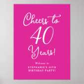 Pink Cheers to 40 Years 40 th Birthday Welcome Sig Poster (Vorne)