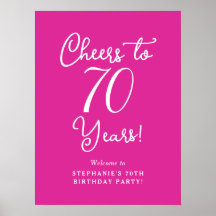Pink Cheers to 70 Years Birthday Welcome Sign