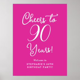 Pink Cheers to 90 Years Birthday Welcome Sign Poster