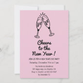 Pink “Cheers to the New Year” Champagne Einladung (Vorderseite)