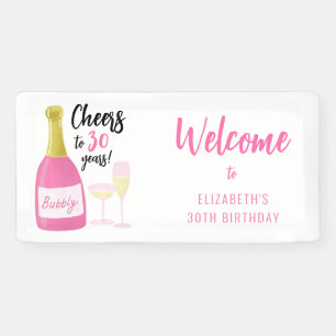 Pink Cheers zum 30. Geburtstag mit Sekt 30. Geburt Banner