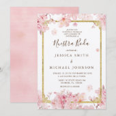 Pink Cheery Blossom Nuestra Boda Spanische Hochzei Einladung (Vorne/Hinten)