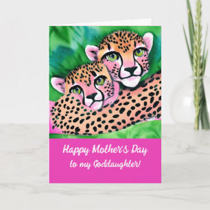 Pink Cheetah Cub + Mama Godtochter Mütter Tag Karte