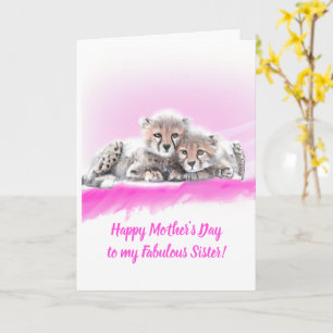 Pink Cheetah Cubs Fabulous Schwester Muttertag Karte