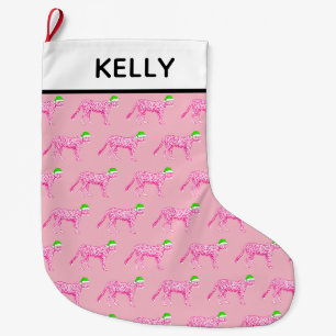 Pink Cheetah in der Weihnachtsmannmütze Großer Weihnachtsstrumpf