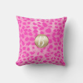 Pink Cheetah Leopard Print Monogram Gold Glitzer Kissen (Vorderseite)