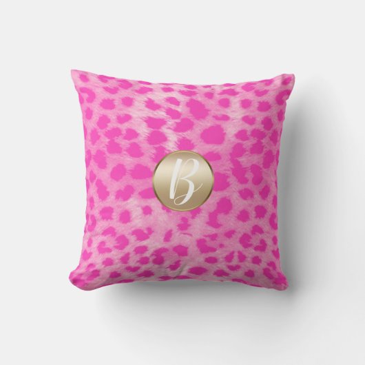 Pink Cheetah Leopard Print Monogram Gold Glitzer Kissen (Vorderseite)