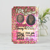 Pink Cheetah Print 50. Geburtstag Einladung (Stehend Vorderseite)