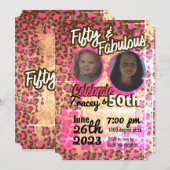 Pink Cheetah Print 50. Geburtstag Einladung (Vorne/Hinten)