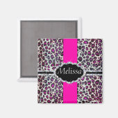 Pink Cheetah Print Diamond Monogram Magnet (Vorderseite/Rückseite)