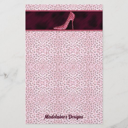 Pink Cheetah Print mit Name und Pumpe Briefpapier (Vorderseite)