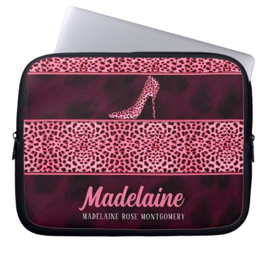 Pink Cheetah Print mit Stiletto Heel Laptopschutzhülle (Vorderseite)