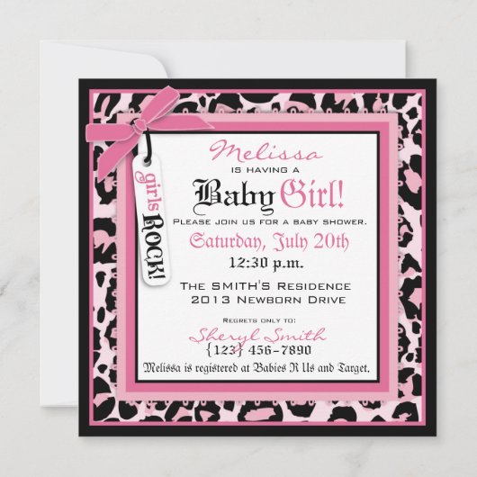 Pink Cheetah Print Rock Star Tutu Baby Dusche Einladung (Rückseite)