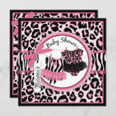 Pink Cheetah Rock Star Tutu Twins Baby Dusche Einladung (Vorne/Hinten)