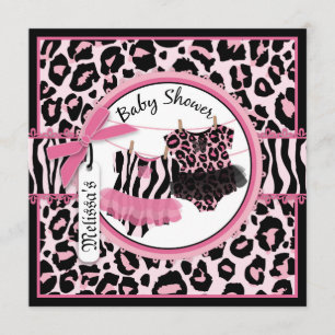 Pink Cheetah Rock Star Tutu Twins Baby Dusche Einladung