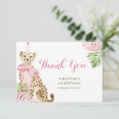 Pink Cheetah Savanne Mädchen Geburtstag Dankeskarte (Stehend Vorderseite)