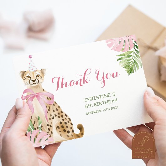 Pink Cheetah Savanne Mädchen Geburtstag Dankeskarte