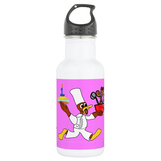 Pink Chef Ducky Geburtstag Edelstahlflasche (Vorderseite)