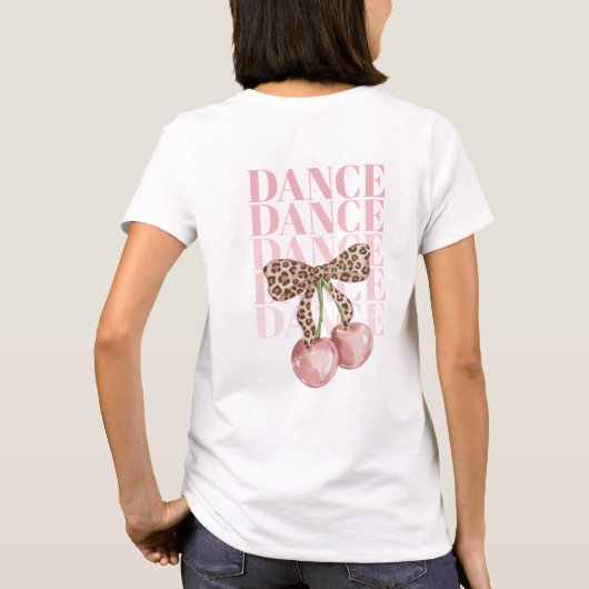Pink Cherries Leopard Bow Dance Dance Slogan T-Shirt (Rückseite)