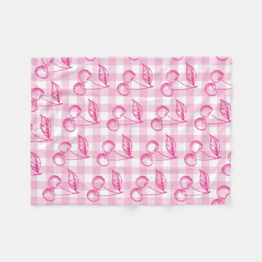 Pink Cherry Ästhetische Koquette Fleecedecke (Vorderseite (Horizontal))