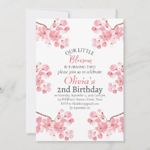 Pink Cherry Blossom 2. Geburtstag Einladung