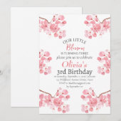Pink Cherry Blossom 3. Geburtstag Einladung (Vorne/Hinten)