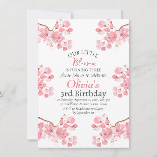 Pink Cherry Blossom 3. Geburtstag Einladung