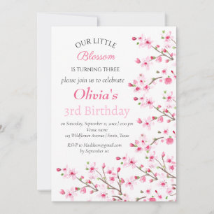 Pink Cherry Blossom 3. Geburtstag Einladung