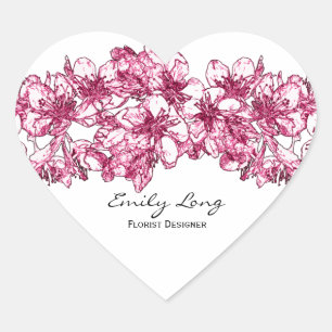Pink Cherry Blossom Arrangement Sketch Design Herz-Aufkleber