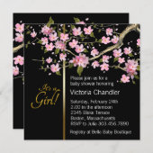 Pink Cherry Blossom Babydusche Einladung (Vorne/Hinten)