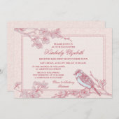 Pink Cherry Blossom Bird Erste Kommune Einladung (Vorne/Hinten)