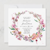 Pink Cherry Blossom Blues Hochzeitseinladung (Vorderseite)