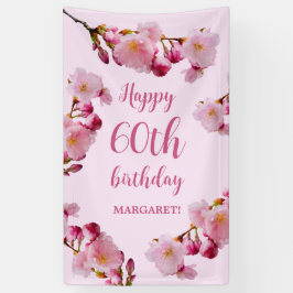 Pink Cherry Blossom Blume 60th Happy Birthday Banner