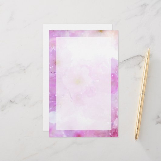 Pink Cherry Blossom Blume Foto Briefpapier (Vorderseite/Rückseite Beispiel)