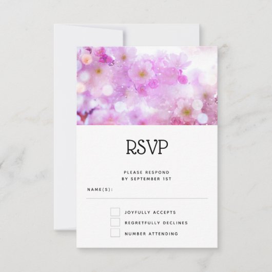 Pink Cherry Blossom Blume Foto Hochzeit RSVP Karte (Vorderseite)