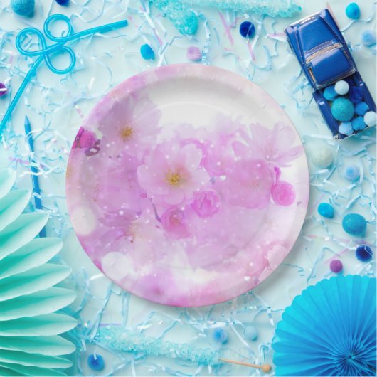 Pink Cherry Blossom Blume Foto Pappteller (Party)