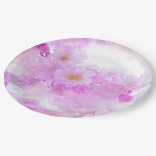 Pink Cherry Blossom Blume Foto Pappteller (Schrägansicht)