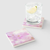 Pink Cherry Blossom Blume Foto Steinuntersetzer (Seitenansicht)