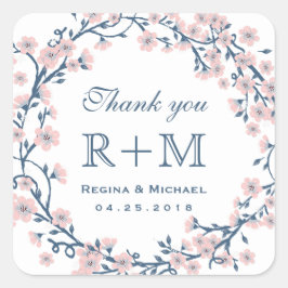 Pink Cherry Blossom Blume Gastgeschenk Hochzeit Au Quadratischer Aufkleber