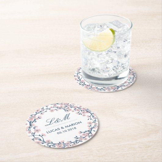 Pink Cherry Blossom Blume Hochzeitsfeier Untersetz Runder Pappuntersetzer (Vor Ort)