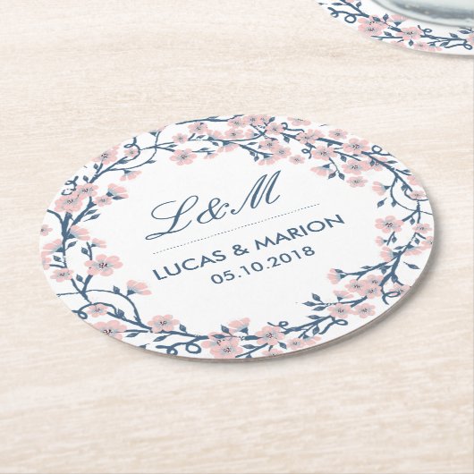 Pink Cherry Blossom Blume Hochzeitsfeier Untersetz Runder Pappuntersetzer (Angewinkelt)