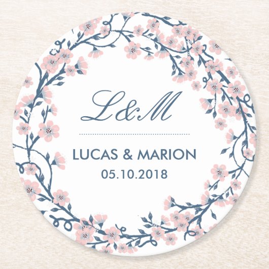 Pink Cherry Blossom Blume Hochzeitsfeier Untersetz Runder Pappuntersetzer (Vorderseite)