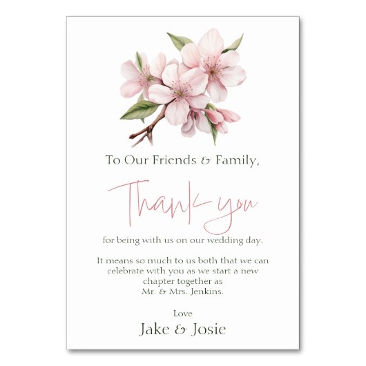 Pink Cherry Blossom Blume Wedding Table vielen Dan Tischnummer (Vorderseite)