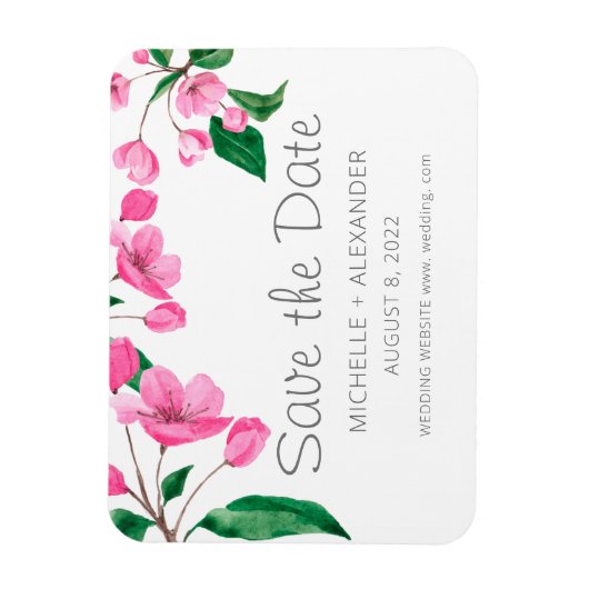 Pink Cherry Blossom. Blumenfeder Save the Date Magnet (Vertikal)