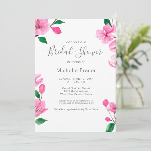 Pink Cherry Blossom. Blumenfrühling-Brautparty Einladung (Stehend Vorderseite)