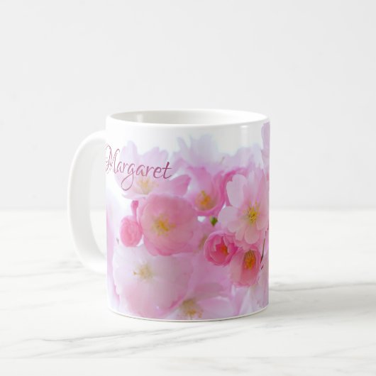 Pink Cherry Blossom Blumenkaffee Tasse (Vorderseite Links)