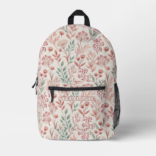 Pink Cherry Blossom, Blumenmuster und Blätter Must Bedruckter Rucksack (Vorderseite)