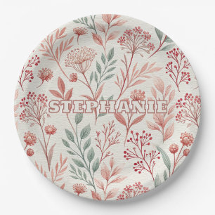 Pink Cherry Blossom, Blumenmuster und Blätter Must Pappteller