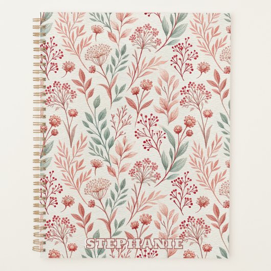 Pink Cherry Blossom, Blumenmuster und Blätter Must Planer (Vorderseite)